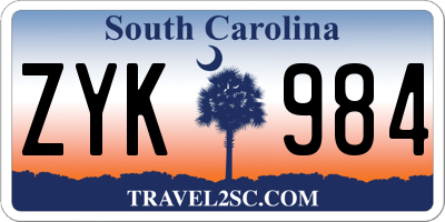 SC license plate ZYK984