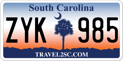 SC license plate ZYK985