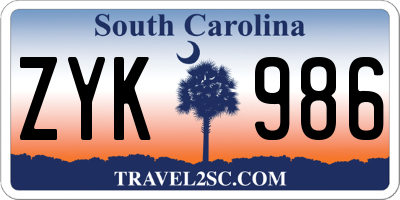 SC license plate ZYK986