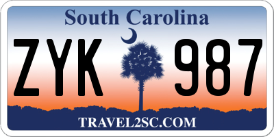 SC license plate ZYK987