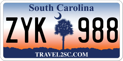 SC license plate ZYK988