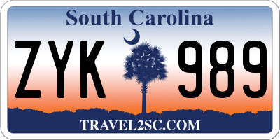 SC license plate ZYK989