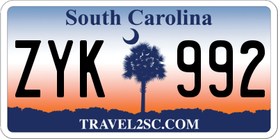 SC license plate ZYK992
