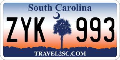 SC license plate ZYK993