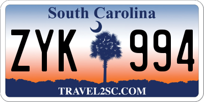 SC license plate ZYK994