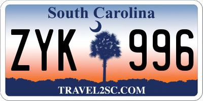 SC license plate ZYK996