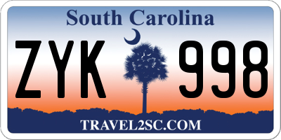 SC license plate ZYK998