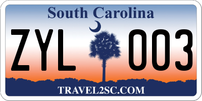 SC license plate ZYL003