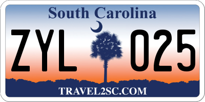 SC license plate ZYL025