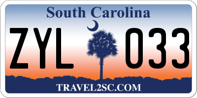 SC license plate ZYL033