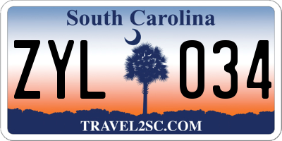 SC license plate ZYL034