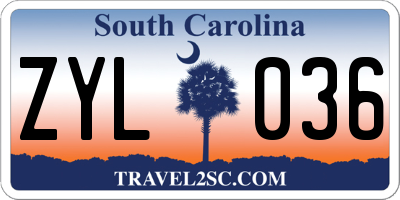 SC license plate ZYL036