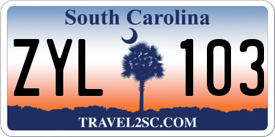 SC license plate ZYL103