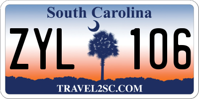 SC license plate ZYL106