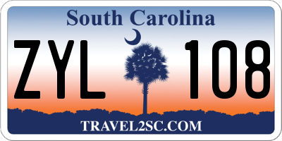 SC license plate ZYL108