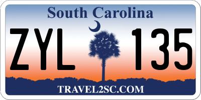 SC license plate ZYL135