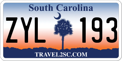 SC license plate ZYL193