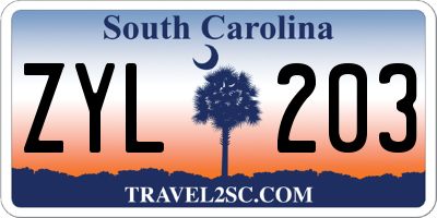 SC license plate ZYL203