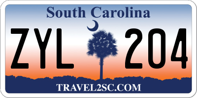 SC license plate ZYL204