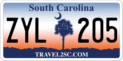 SC license plate ZYL205