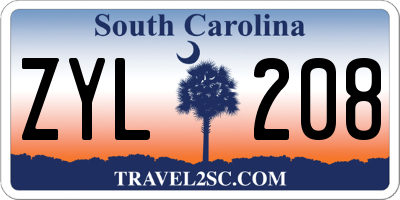 SC license plate ZYL208