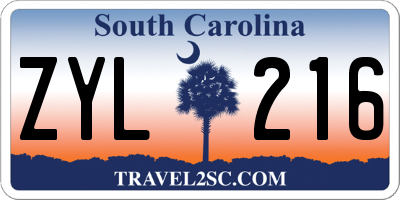 SC license plate ZYL216