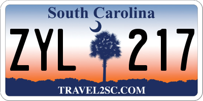SC license plate ZYL217