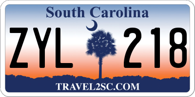 SC license plate ZYL218