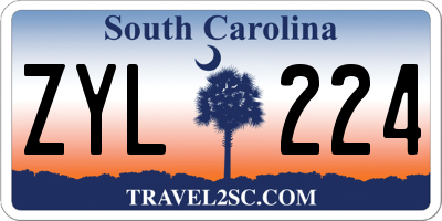SC license plate ZYL224