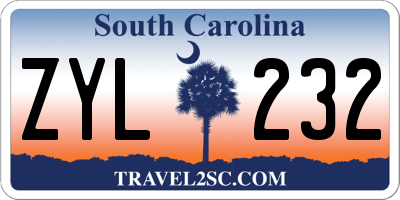 SC license plate ZYL232