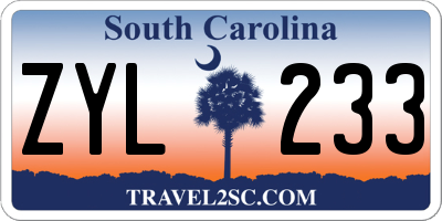 SC license plate ZYL233