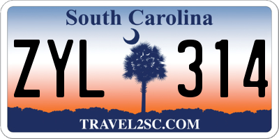 SC license plate ZYL314