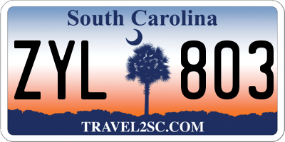 SC license plate ZYL803