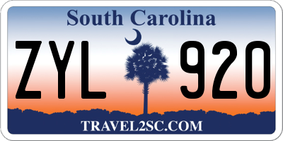 SC license plate ZYL920