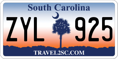 SC license plate ZYL925