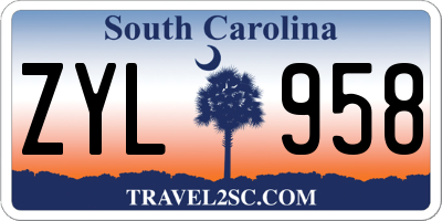 SC license plate ZYL958