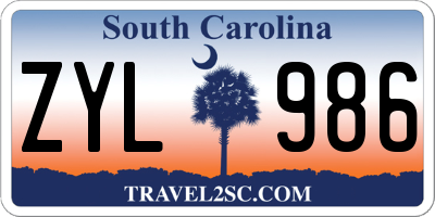 SC license plate ZYL986