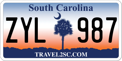 SC license plate ZYL987
