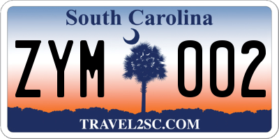 SC license plate ZYM002