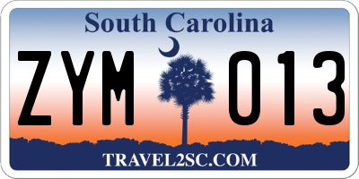 SC license plate ZYM013