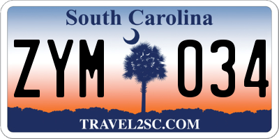 SC license plate ZYM034