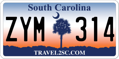 SC license plate ZYM314