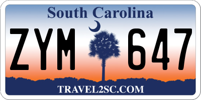 SC license plate ZYM647