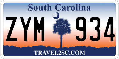 SC license plate ZYM934