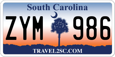 SC license plate ZYM986