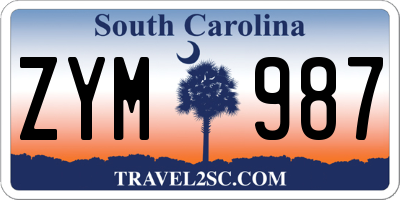 SC license plate ZYM987