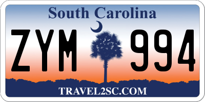 SC license plate ZYM994