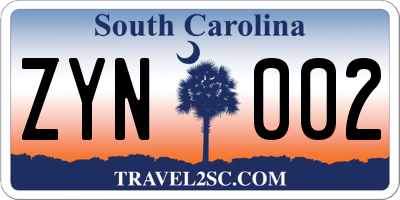 SC license plate ZYN002