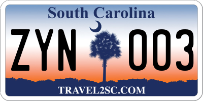 SC license plate ZYN003
