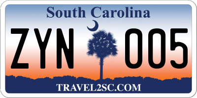 SC license plate ZYN005